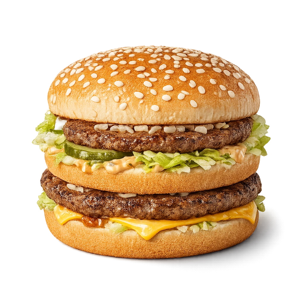 Big Mac with two beef patties, lettuce, pickles, and special sauce